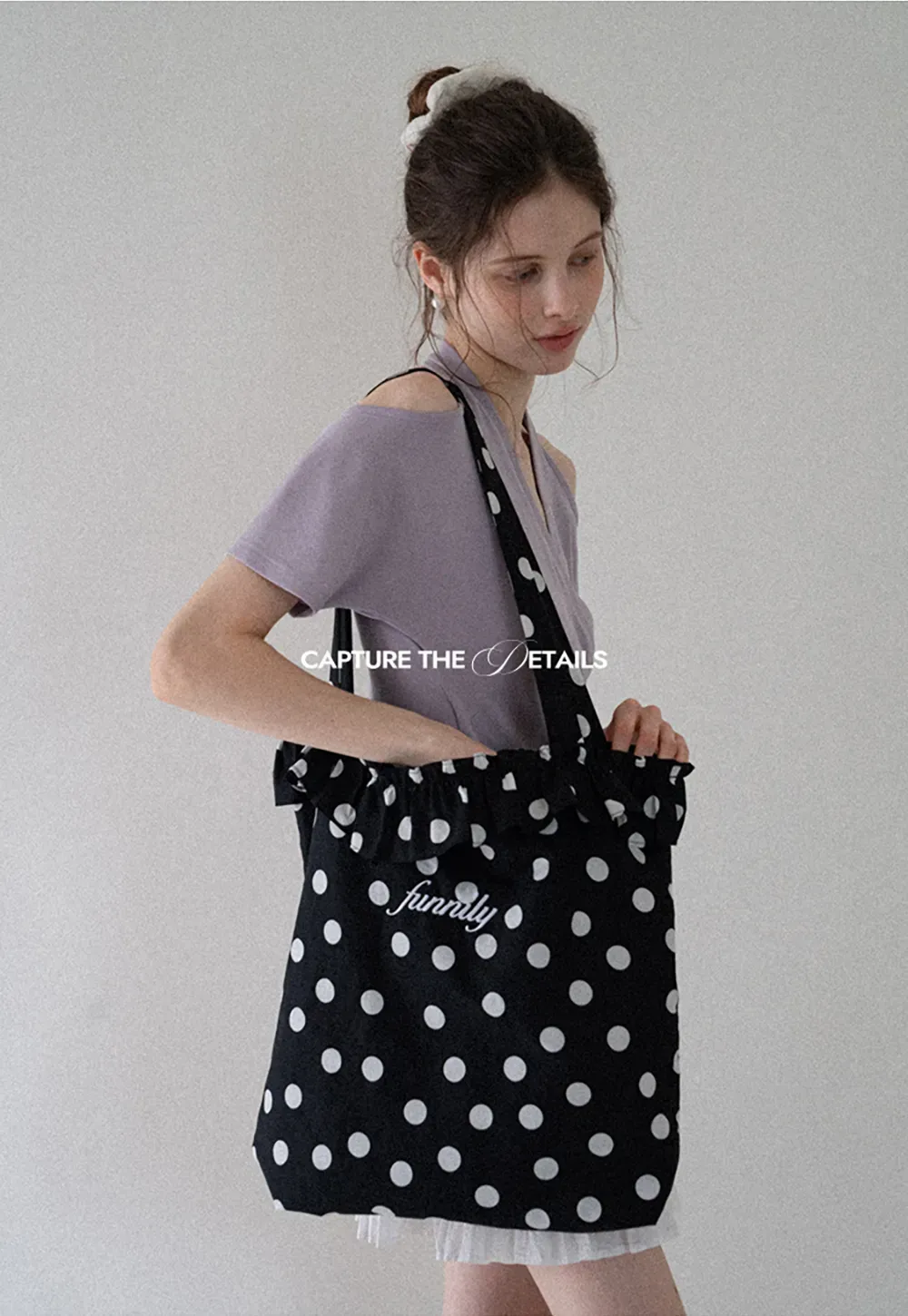 Polka Dot Ruffle Canvas Tote