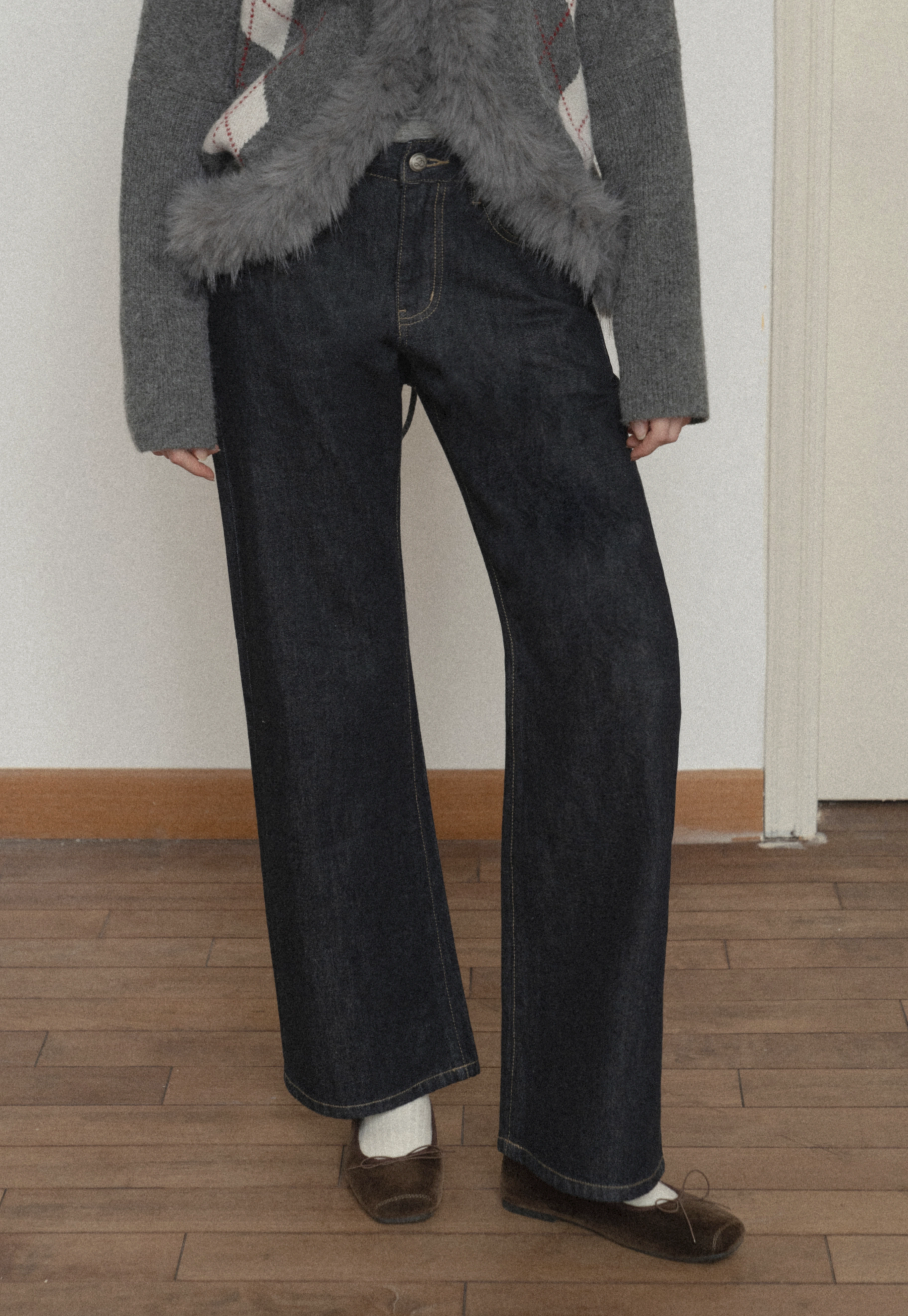 Women Classic High Rise Denim Wide Leg Pants