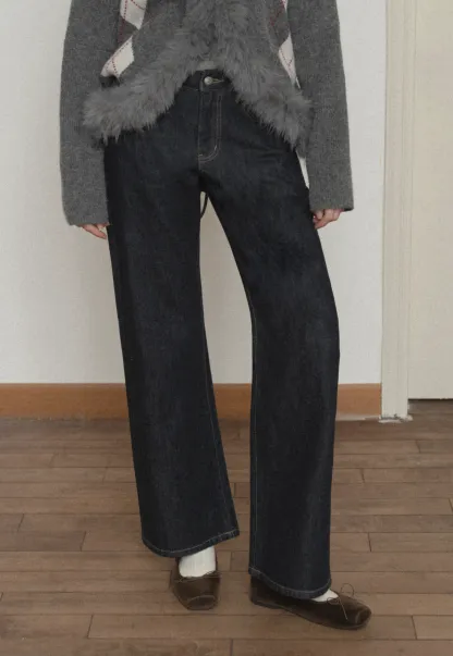 Women Classic High Rise Denim Wide Leg Pants