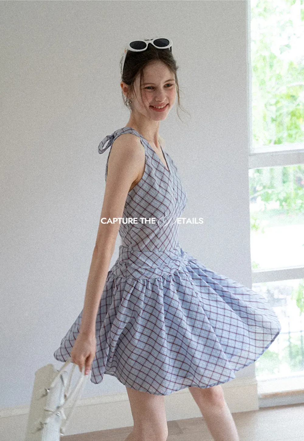 Plaid Sleeveless Mini Dress with Tie Back