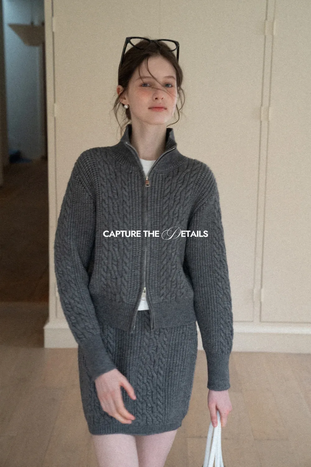 Cable Knit Zip-Up Sweater and Skirt Set