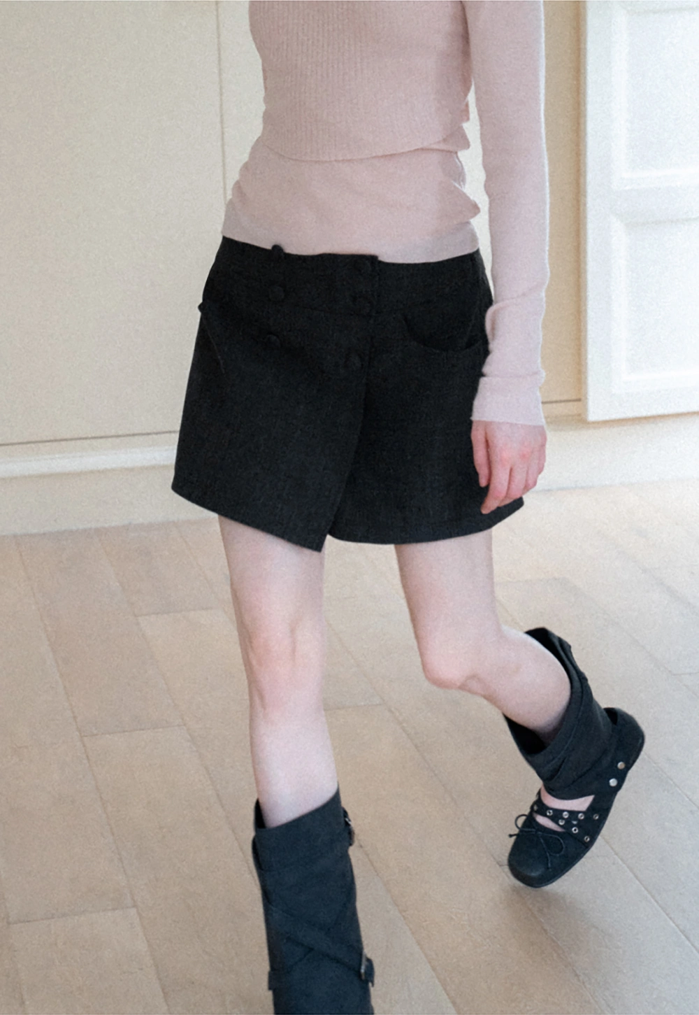 Asymmetrical Wrap Front High Waist Skirt