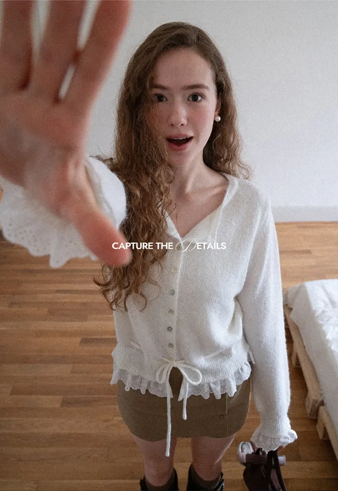 Lace-Trim Cardigan Sweater