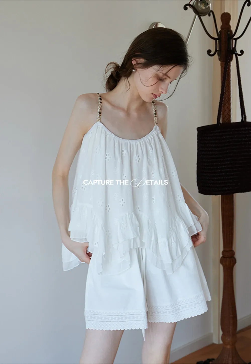 Women’s Floral-Embroidered Ruffle Cami Top