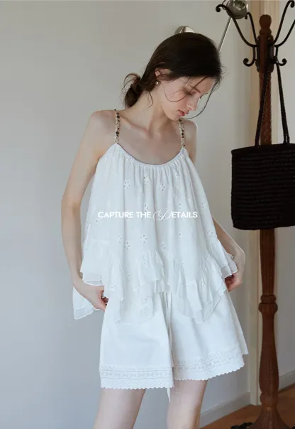 Women’s Floral-Embroidered Ruffle Cami Top