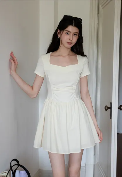 Square Neck Short Sleeve Dress for Women