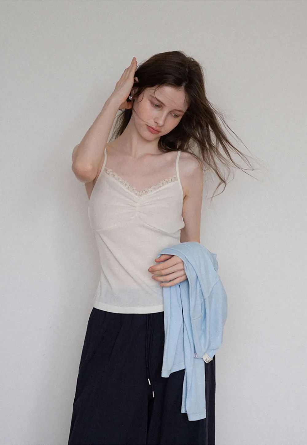 Asymmetrical Long Sleeve & Ruched Cami Set