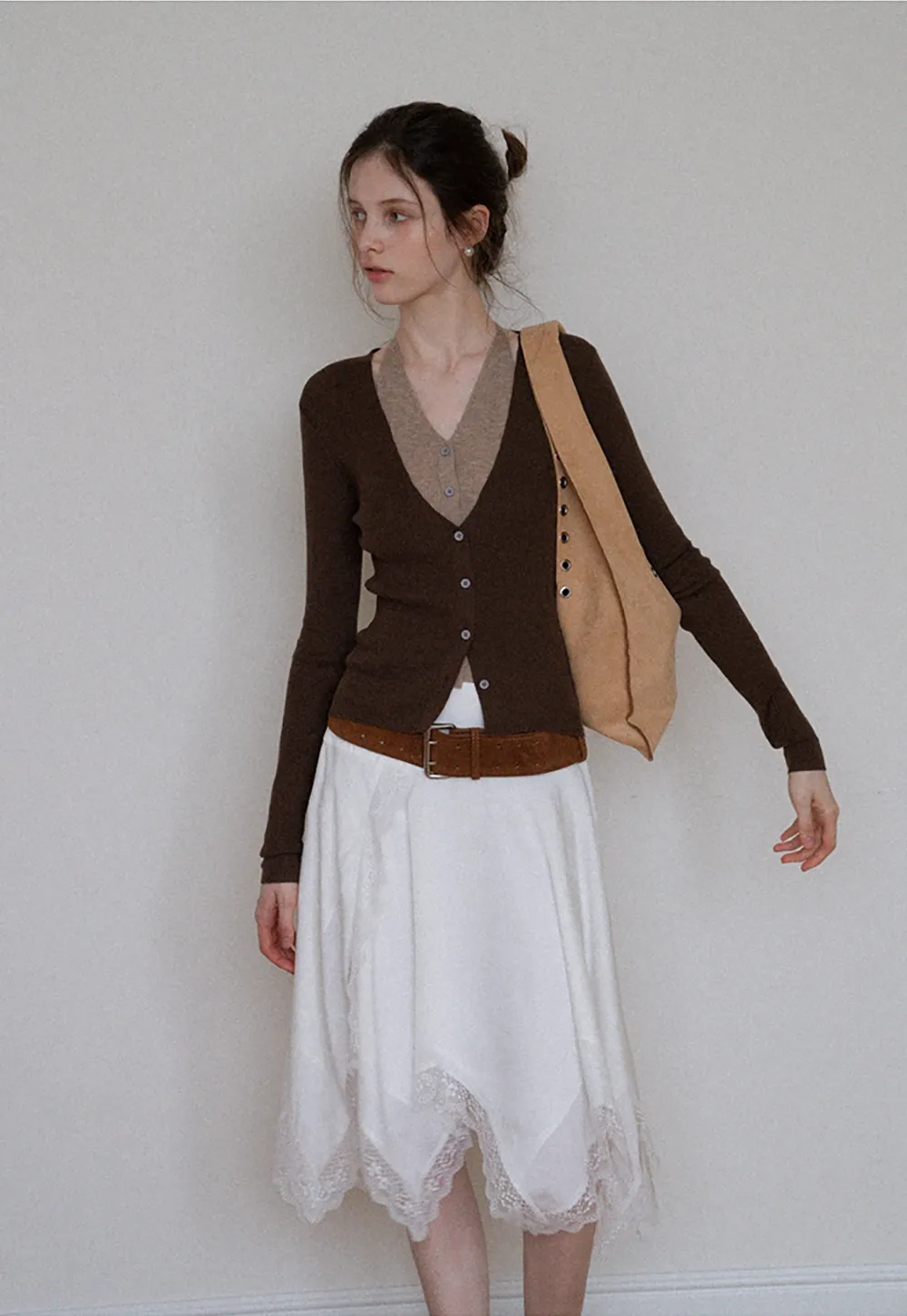 Layered Halter Neck Long Sleeve Knit Top