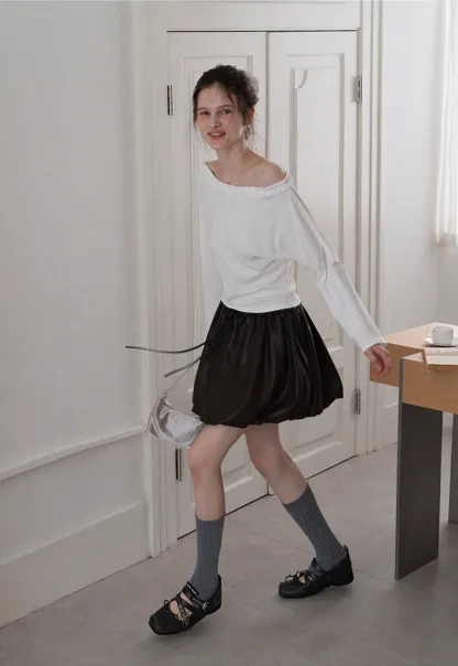 Women's Faux Leather Bubble Mini Skirt