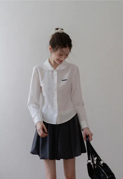 Women's Peter Pan Collar Long Sleeve Blouse