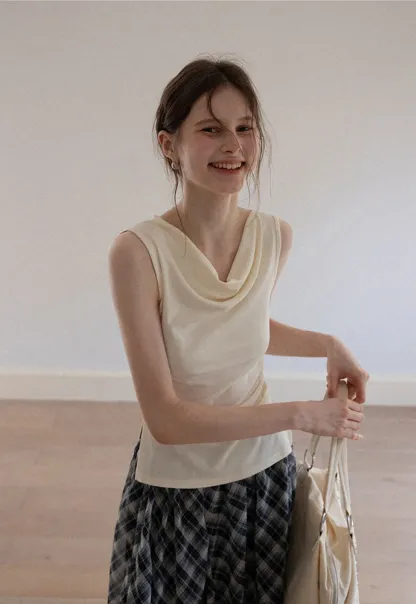 Women's Drape Back Sleeveless Ruched Tank Top