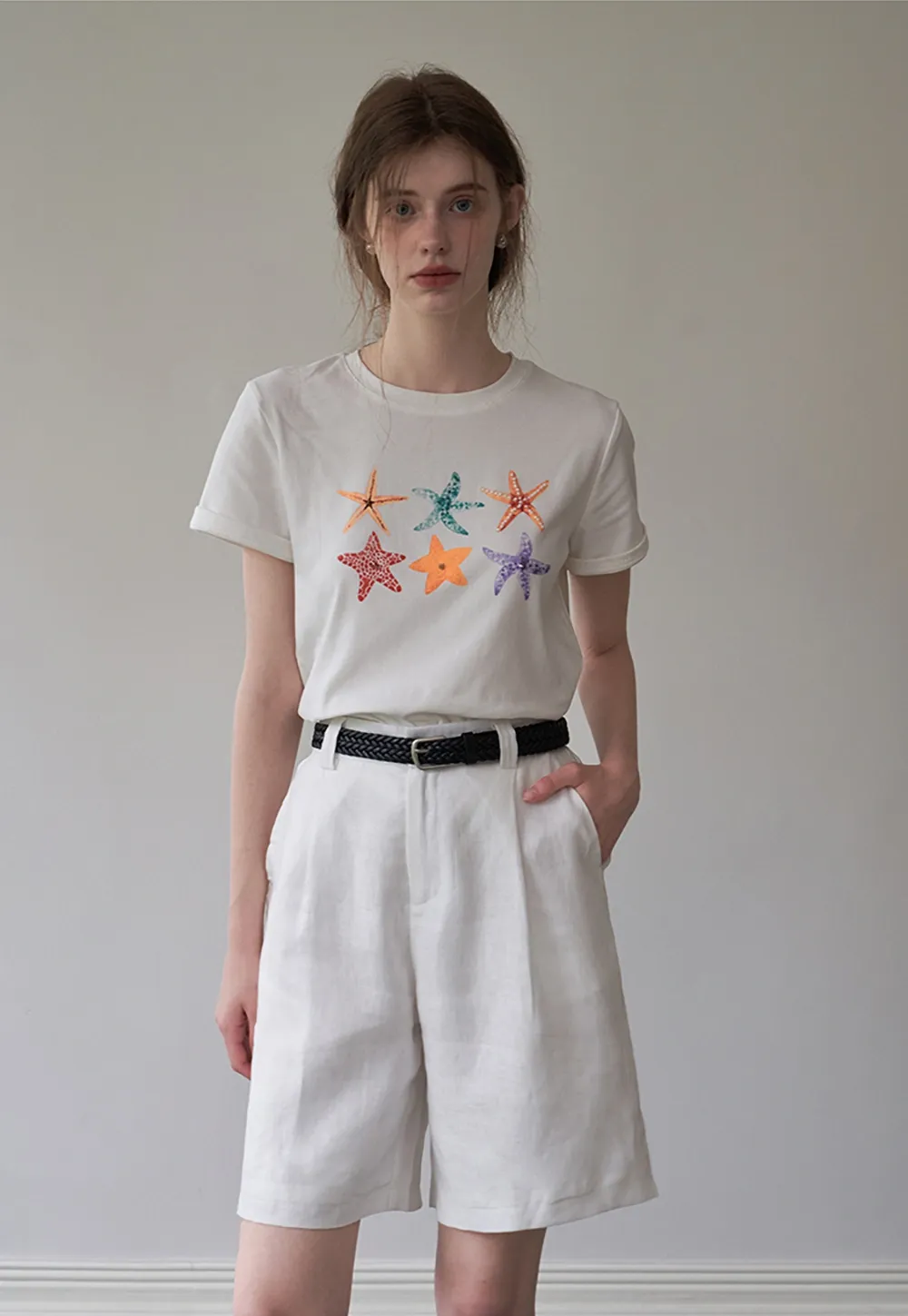 Women's Elastic Back Casual Loose Fit Shorts with Belt