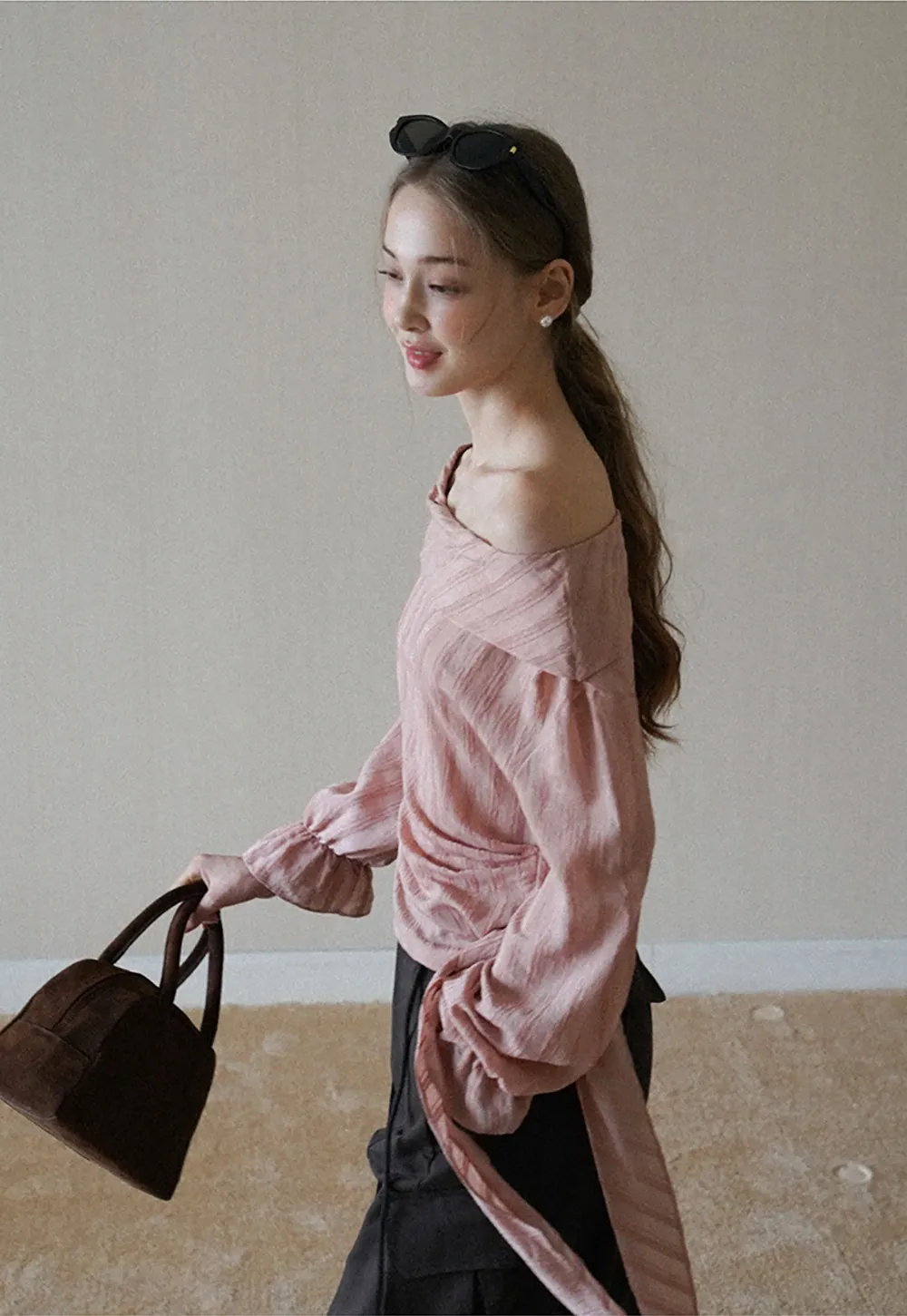 Womens Off Shoulder Tie Side Blouse