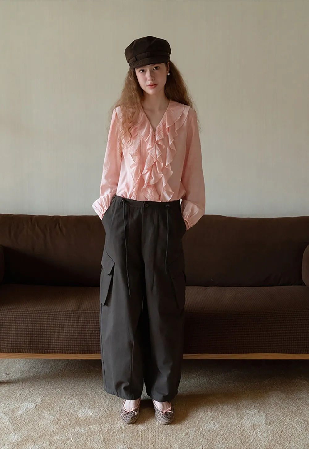 Womens Ruffle Chiffon Long Sleeve Blouse