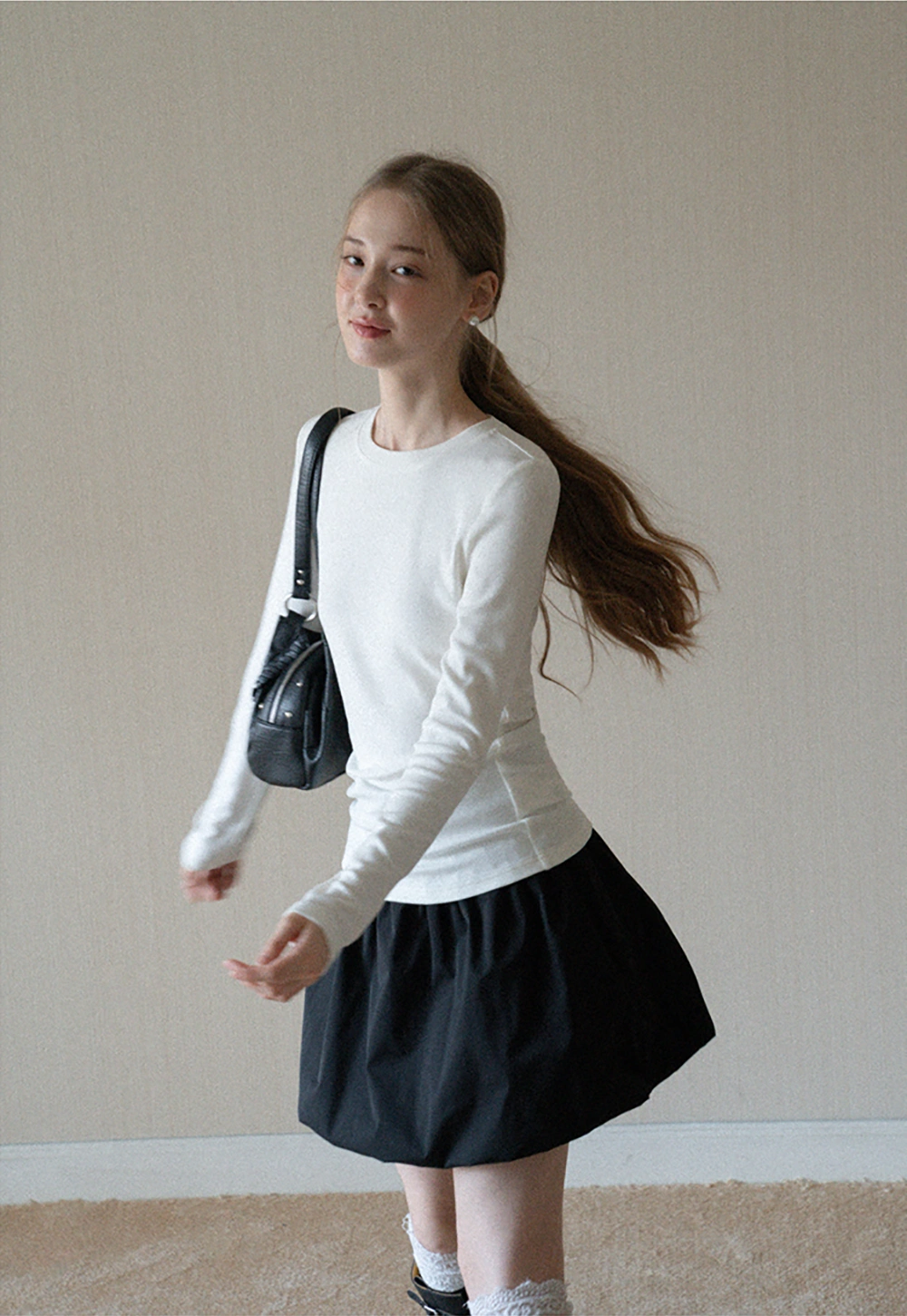 High Waist Black A Line Mini Skirt