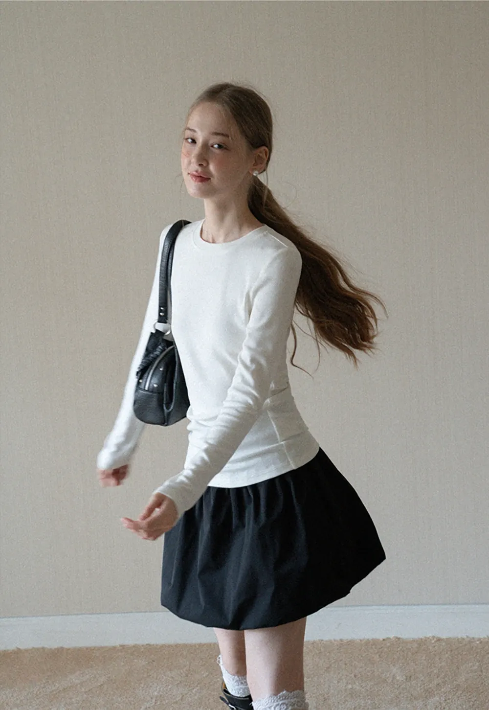 High Waist Black A Line Mini Skirt