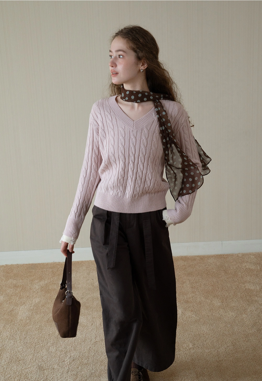 Womens High-Waist Wide-Leg Pants with Belt Detail