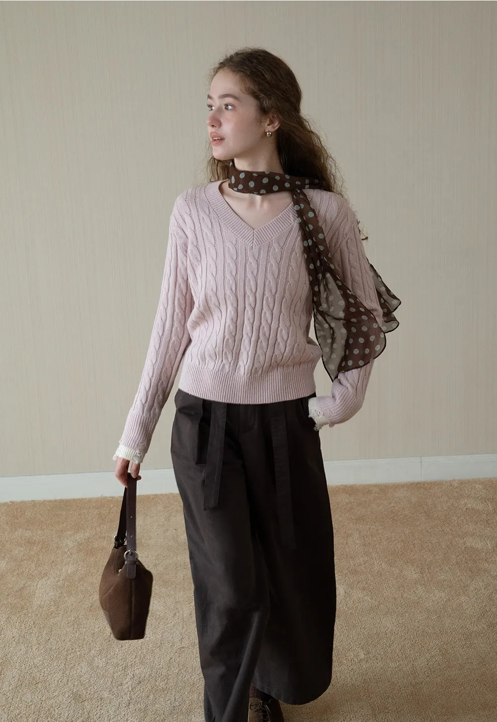 Womens High-Waist Wide-Leg Pants with Belt Detail