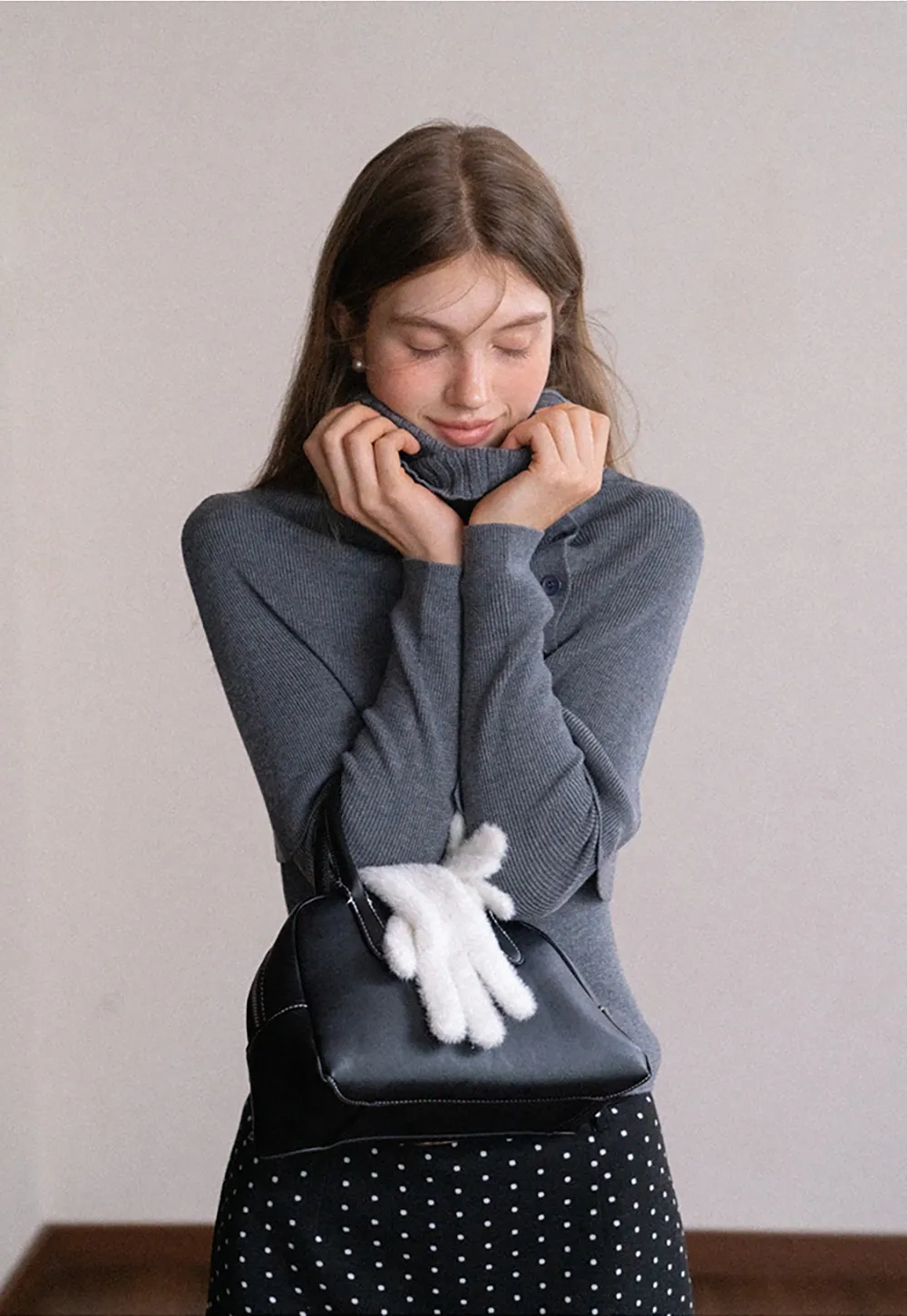 Long Sleeve Knit Top with Button Collar