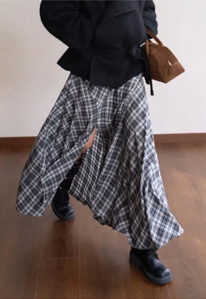 High Waist Tartan Flared Skirt Vintage Style