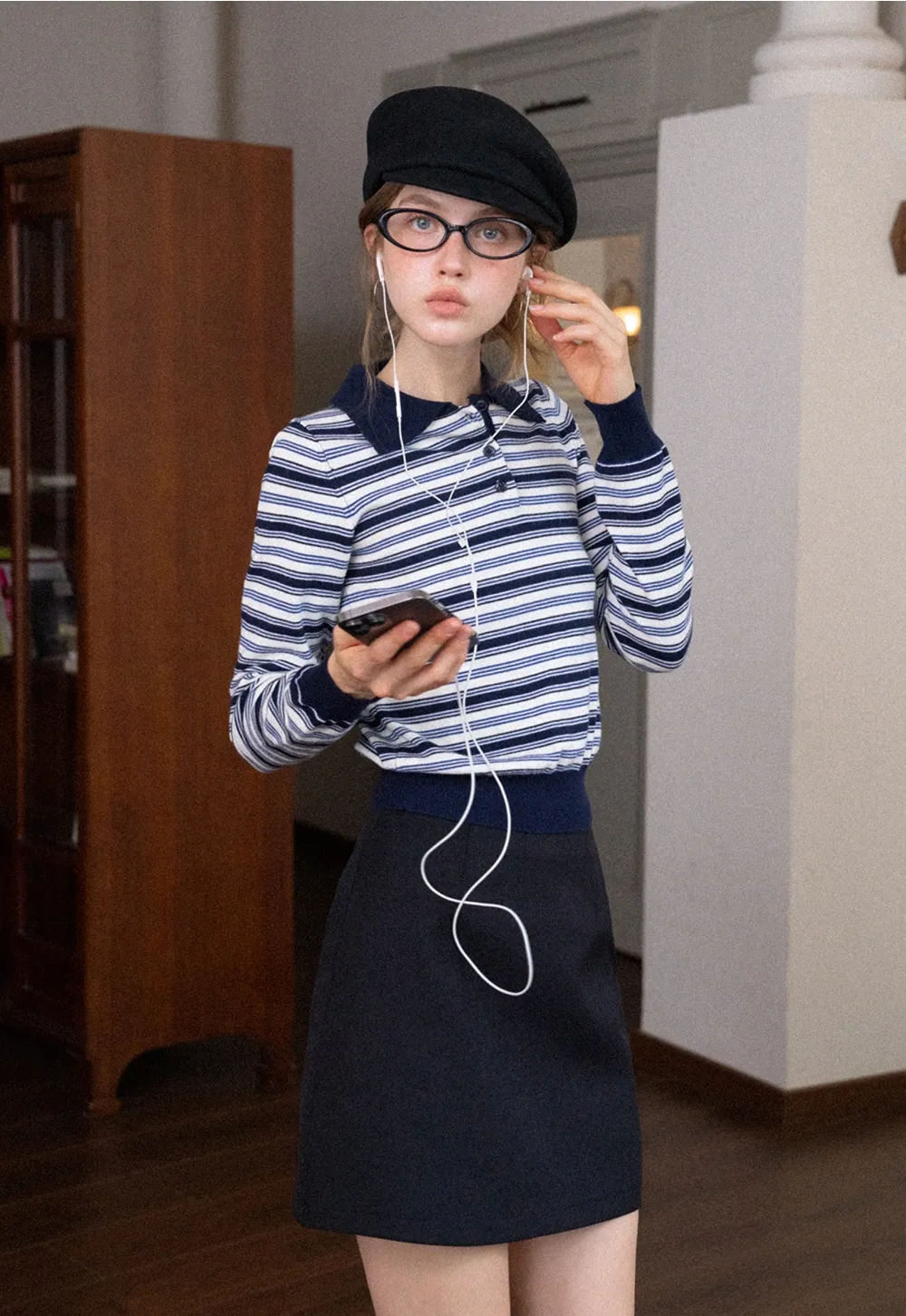 Womens Striped Knit Polo Sweater Long Sleeve