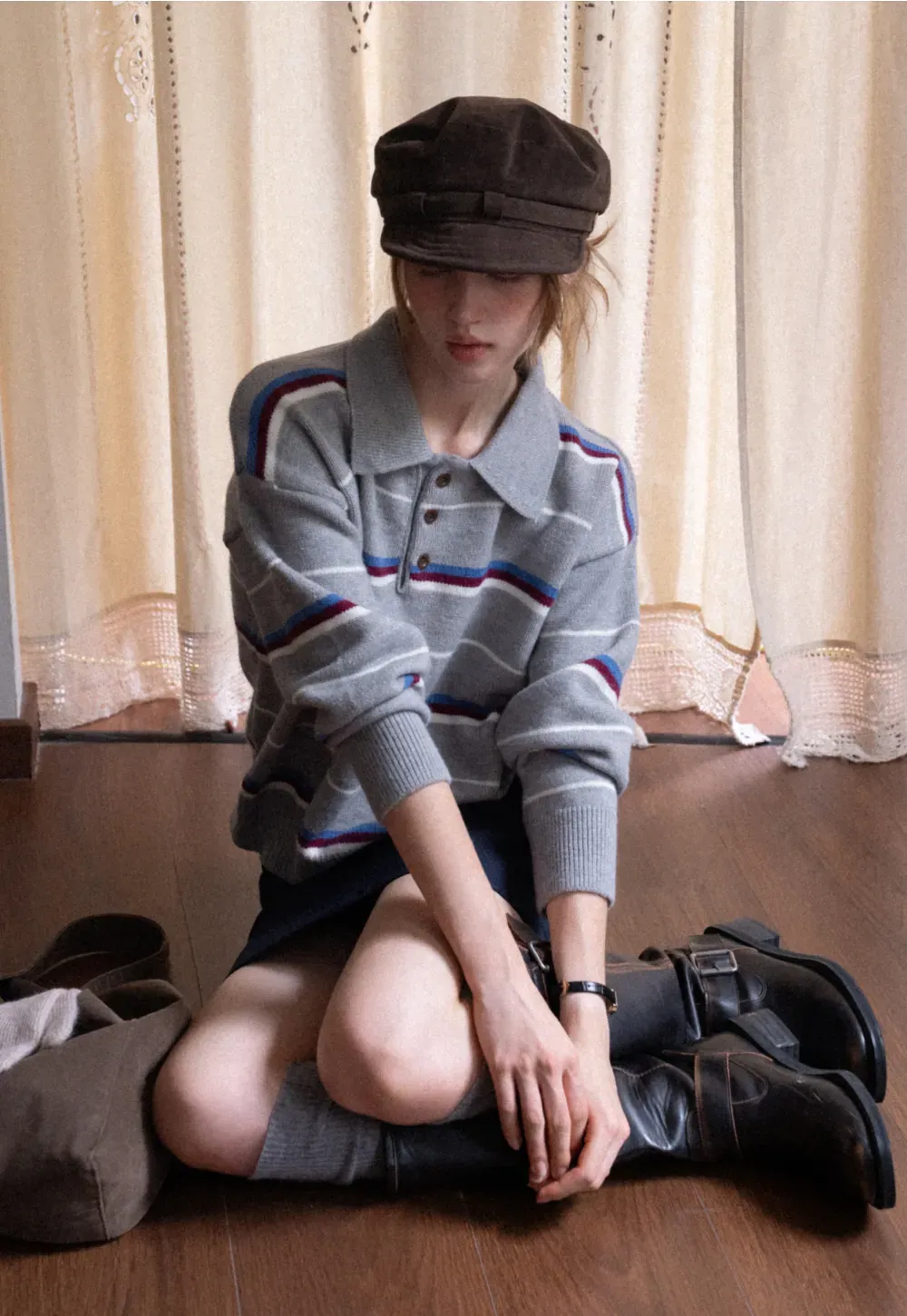 Striped Polo Knit Sweater