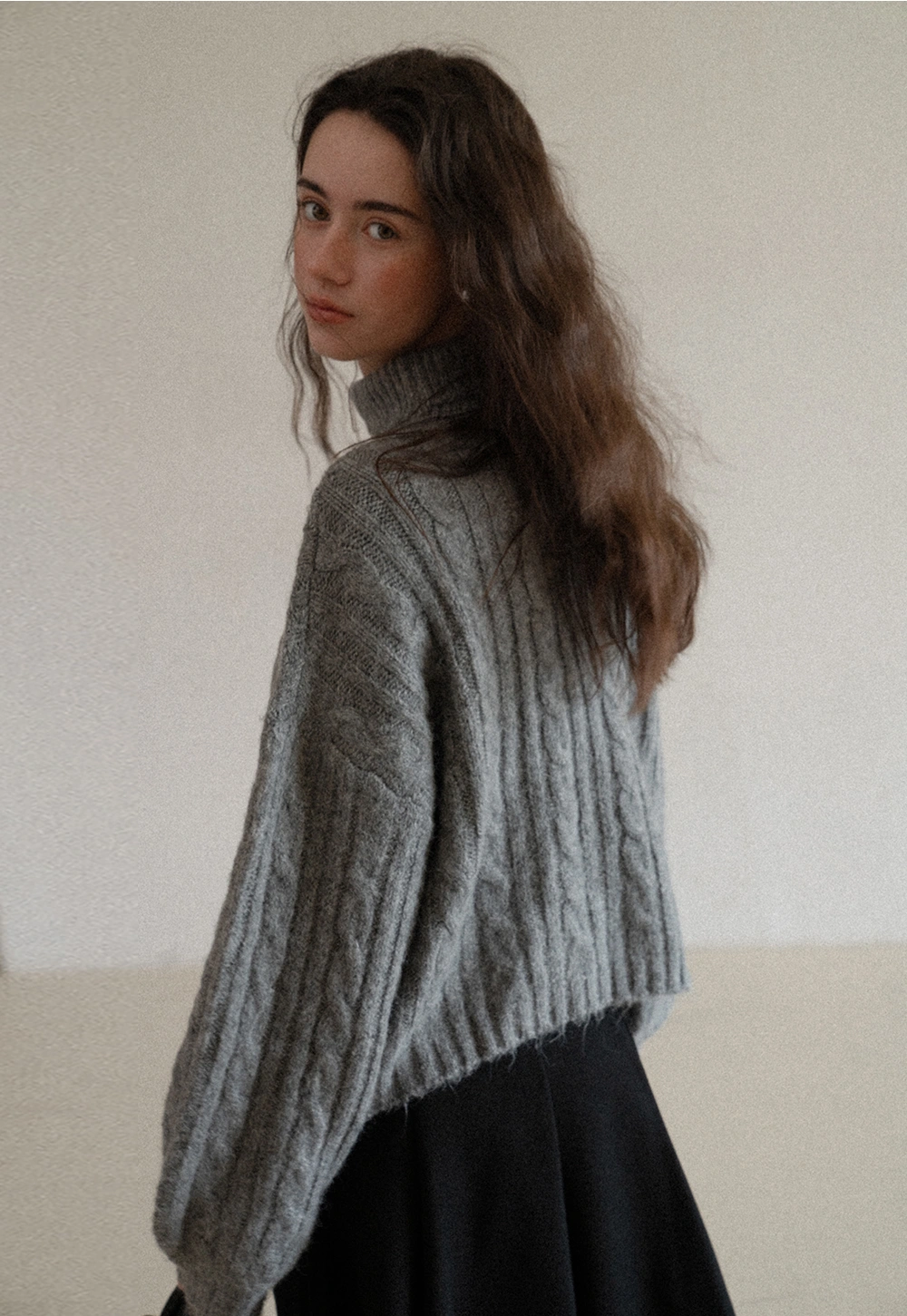Womens High Neck Cable Knit Sweater
