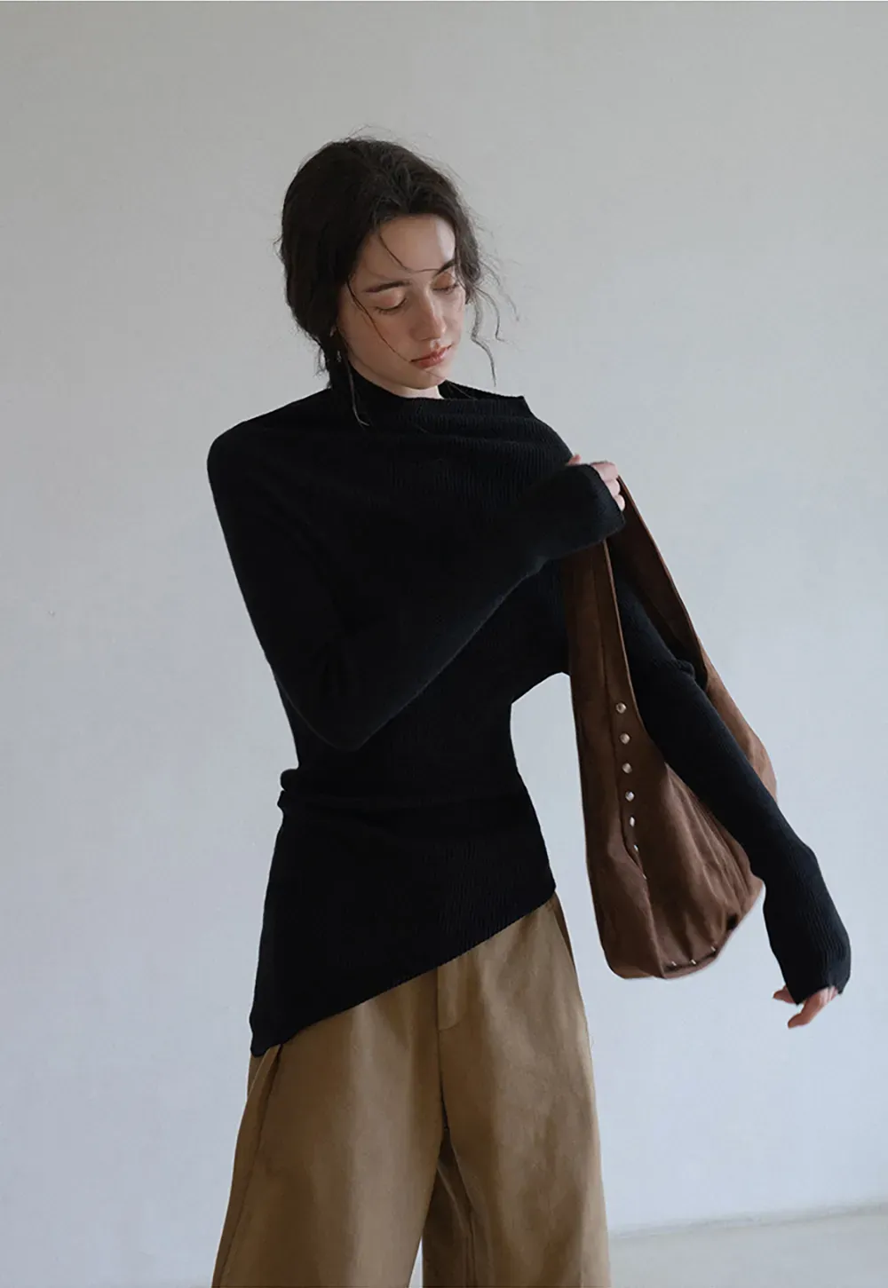 Asymmetric Turtleneck Knit Top