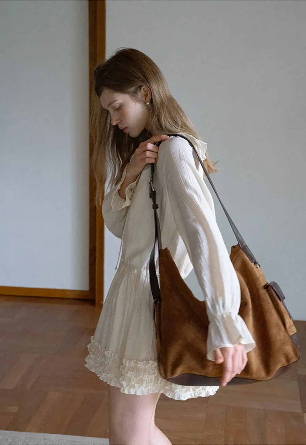 Ruffled Long Sleeve Mini Dress