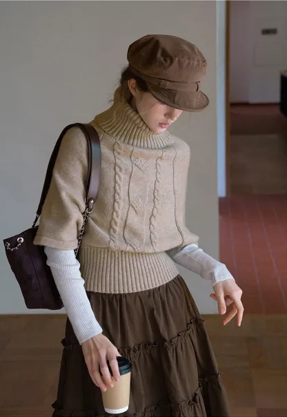 Elegant Cable Knit Turtleneck Wrap