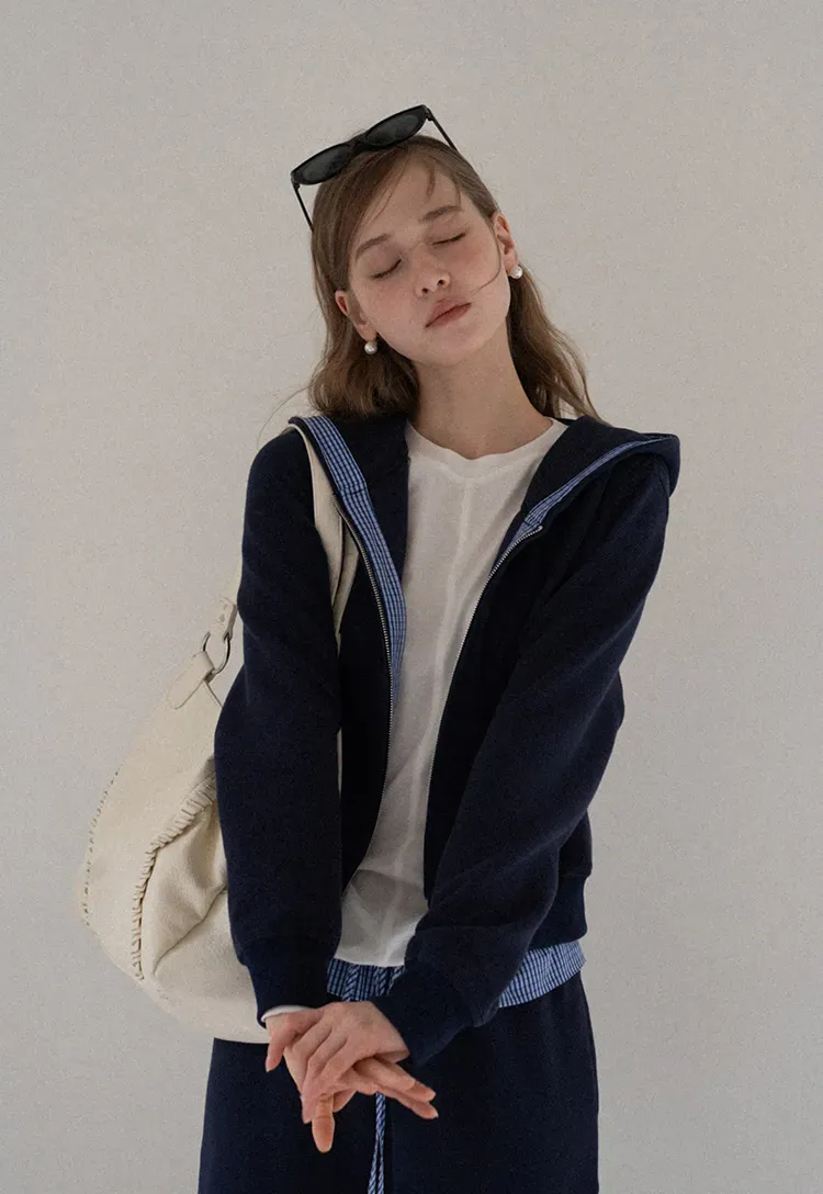 Navy Casual Hoodie and Wide Leg Pants Set