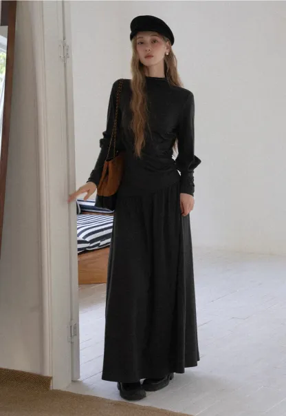 Women High Neck Long Sleeve Maxi Dress Elegant Casual Outfit