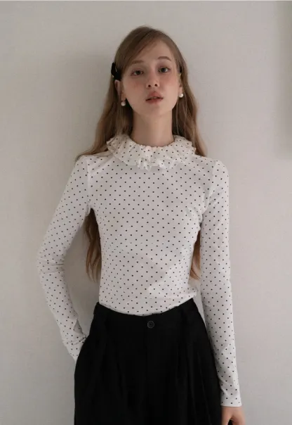 Women Polka Dot Long Sleeve T Shirt