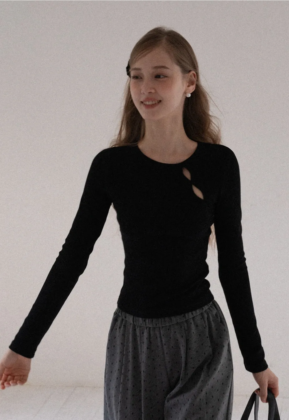 Women Cut Out Long Sleeve Top Slim Fit Basic T Shirt