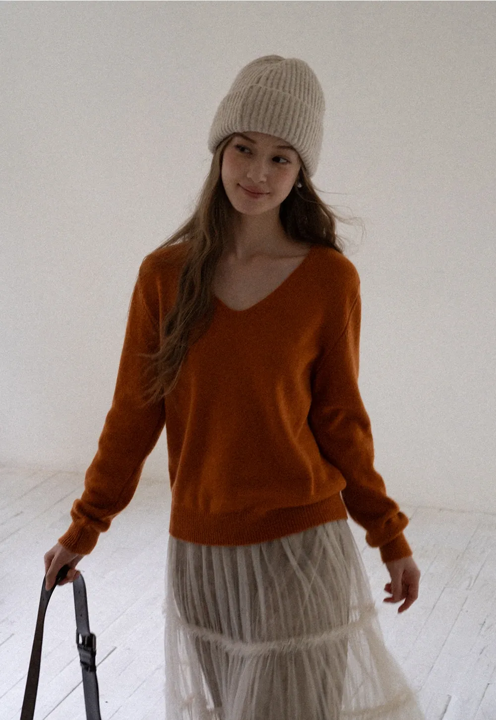 Womens Soft V Neck Knit Sweater