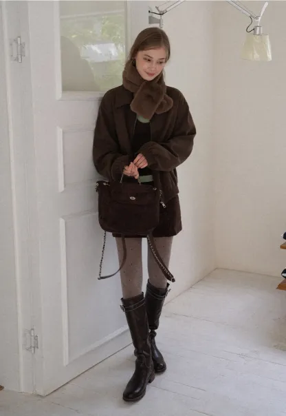 Women Zip Up Short Jacket Casual Long Sleeve Coat