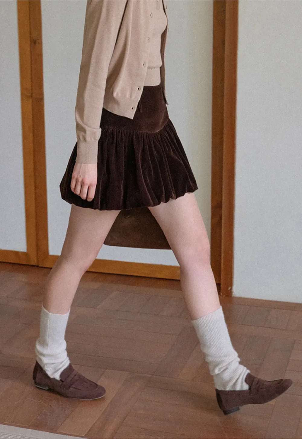 Women Velvet Bubble Hem Mini Skirt High Waist