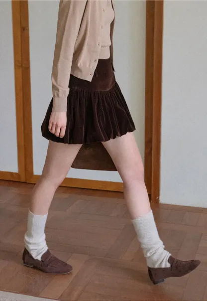 Women Velvet Bubble Hem Mini Skirt High Waist