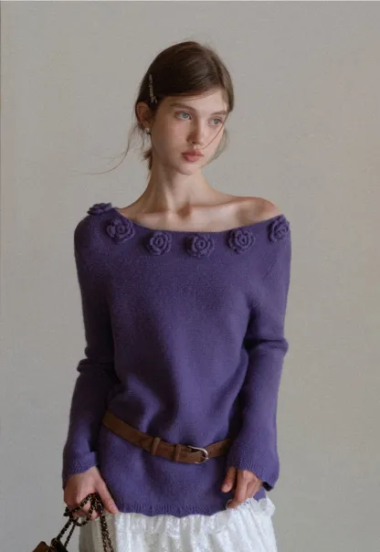 Women Off Shoulder Knit Sweater