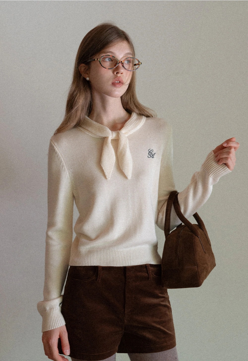 Women Elegant Tie Neck Pullover Sweater