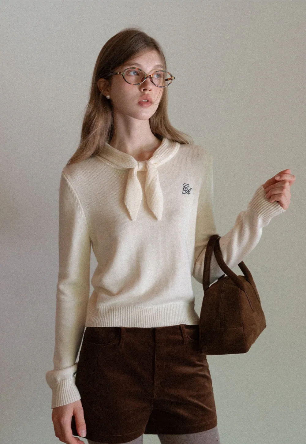 Women Elegant Tie Neck Pullover Sweater