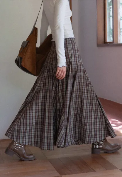 Vintage Plaid High Waist Maxi Skirt