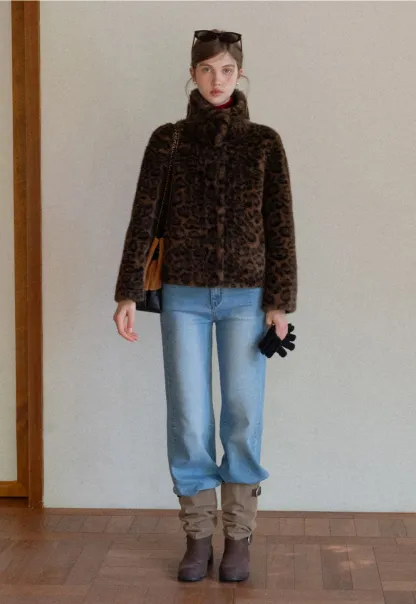 Vintage Faux Fur Leopard Jacket Women