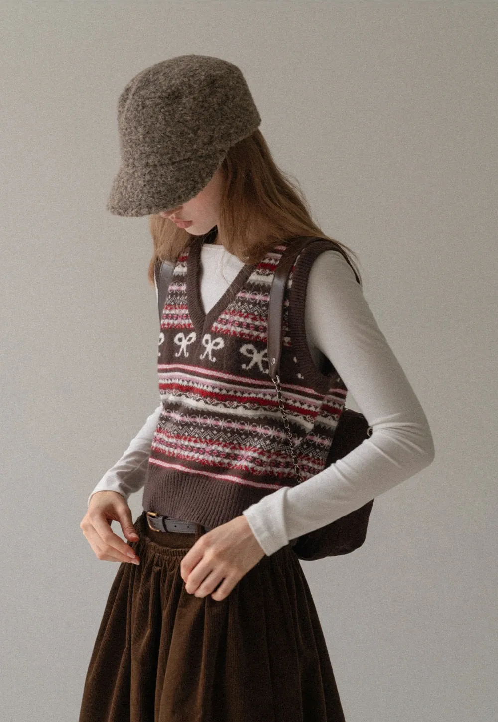 Preppy Bow Pattern V Neck Knit Sweater Vest