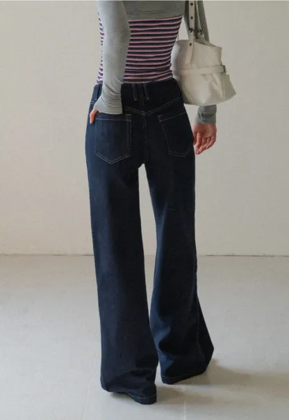 Women Casual High Waist Straight Leg Denim Pants