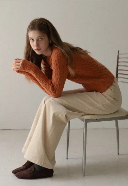 Women Cable Knit Sweater Long Sleeve Pullover Fall