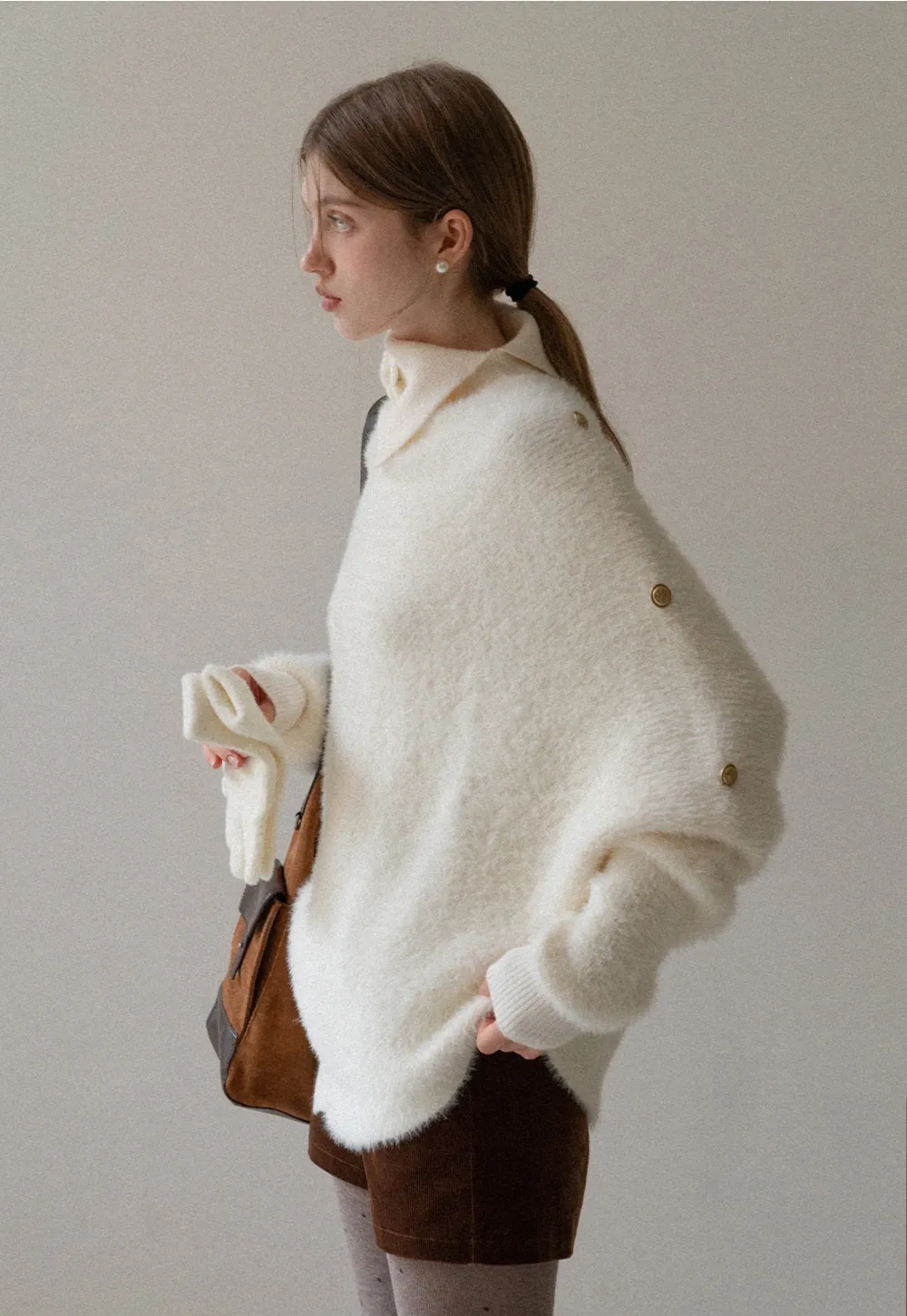 Cozy White Turtleneck Sweater Women Fuzzy Knit Top