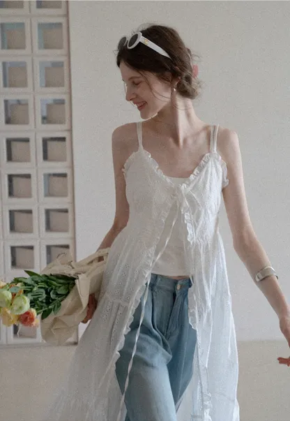 Women’s Eyelet Lace V Neck Midi Dress