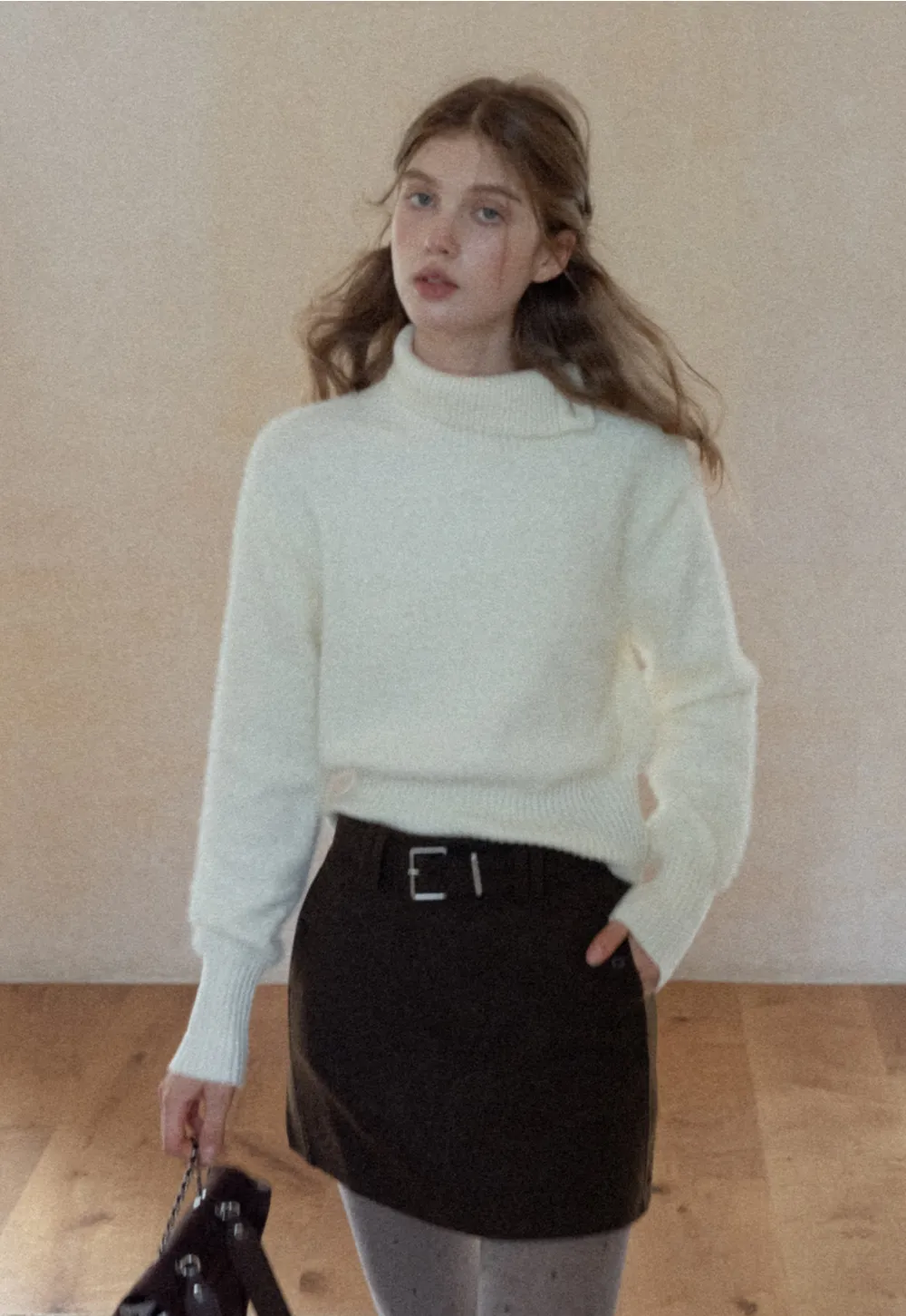 Button Shoulder Turtleneck Sweater