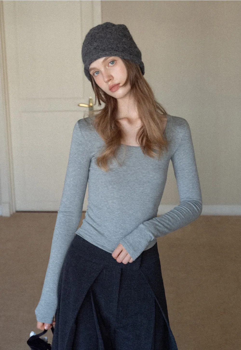 Basic Stretch Long Sleeve Tee for Women Casual